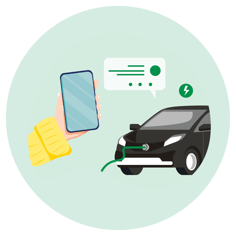 En elbil som kommunicerar med en mobiltelefon