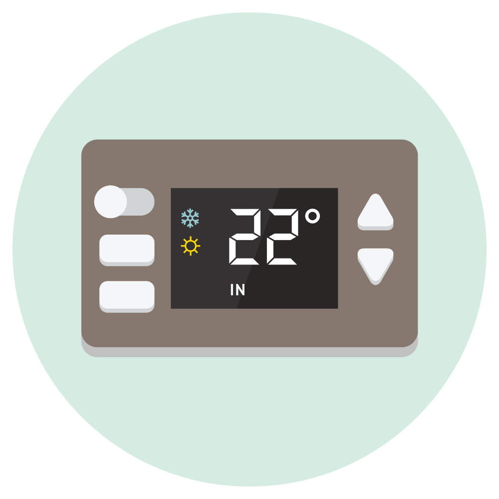 En termostat som visar 22 grader